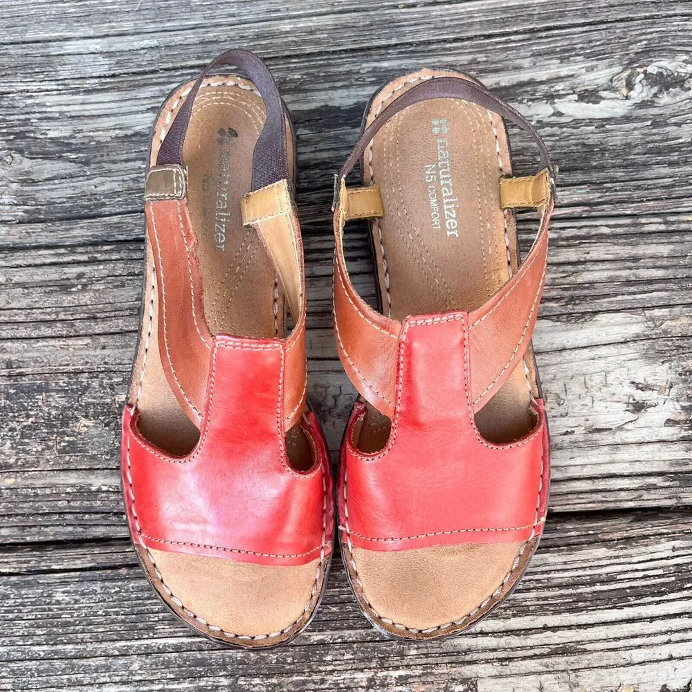 Naturalizer Slingback Sandals Womens 8.5 Red Brown N5 Comfort Leather
